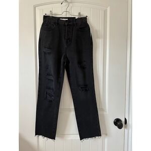 NWT PacSun High‎ Rise Straight Leg Black Distressed Denim Jeans Size 25
